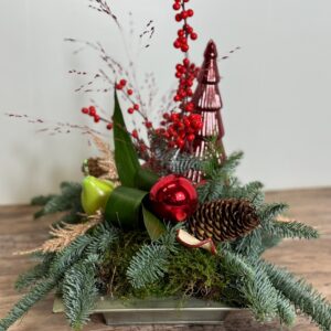 Kerststuk met glazen kerstboom